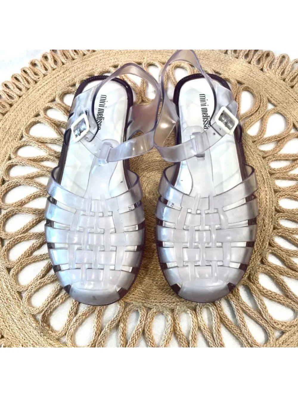 Mini Melissa Possession Clear Jelly Strappy Buckle Sandals Size 2 Fisherman